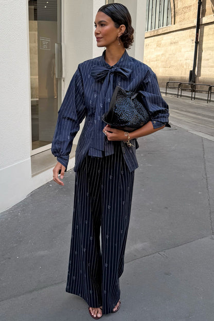 Navy Stripe Bow Shirt | Never Fully Dressed Special Offer