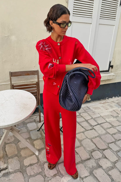 Red Amore Wide Leg Knit Joggers | Never Fully Dressed Discount