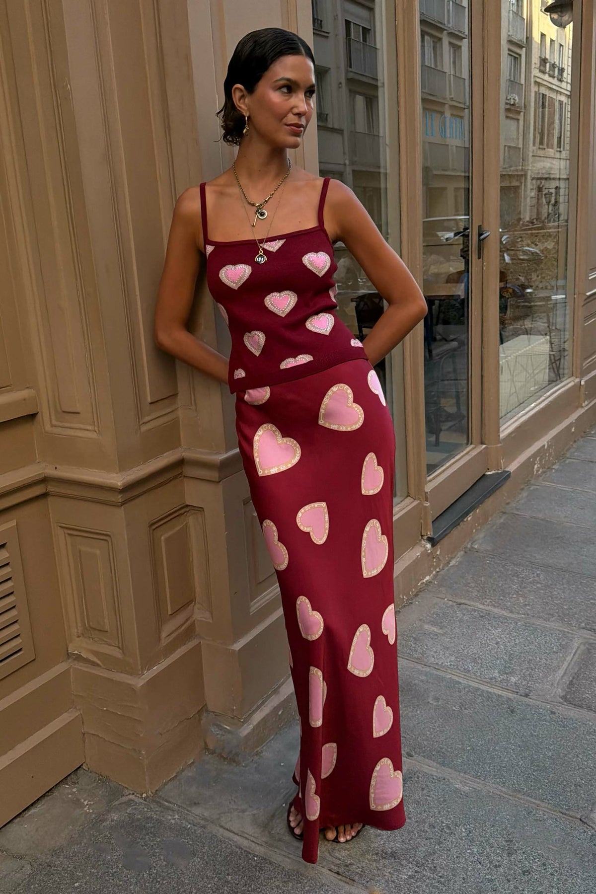 Burgundy Hearts Dorris Skirt | Never Fully Dressed Special Offer