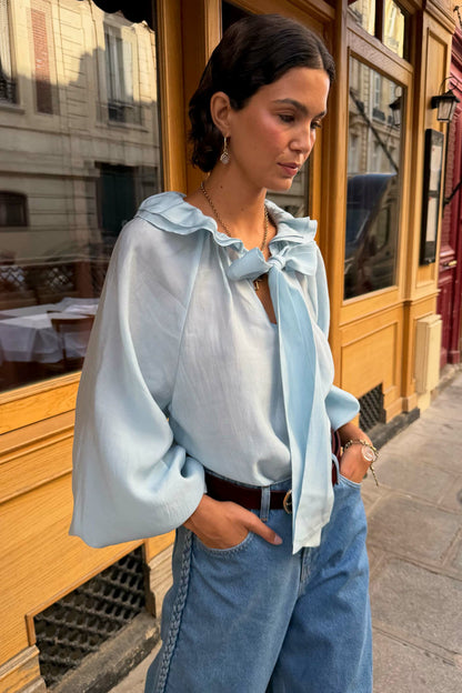 Ice Blue Ruffle Shirt | Never Fully Dressed New