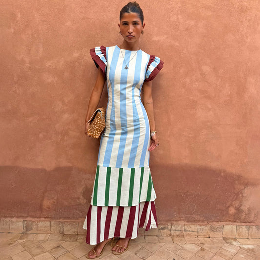Blue Stripe Alena Midi Dress | Never Fully Dressed Trending