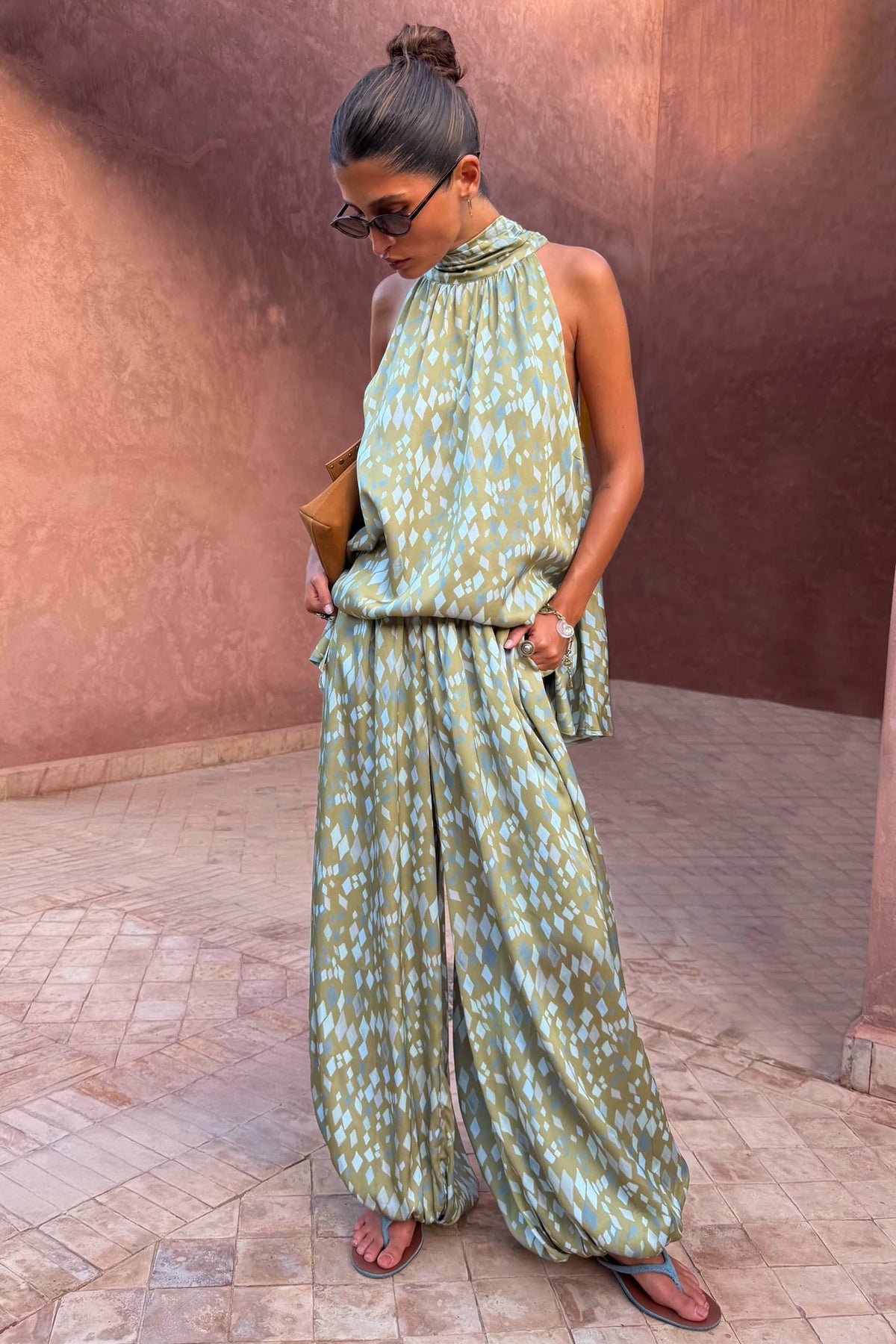 Green Diamond Print Balloon Trouser | Never Fully Dressed Premium