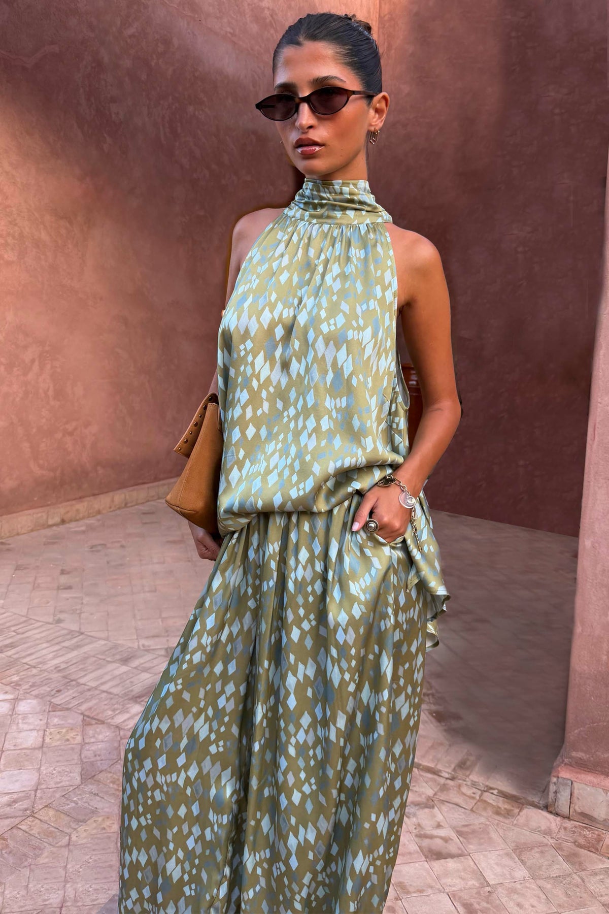 Green Diamond Print Balloon Trouser | Never Fully Dressed Premium