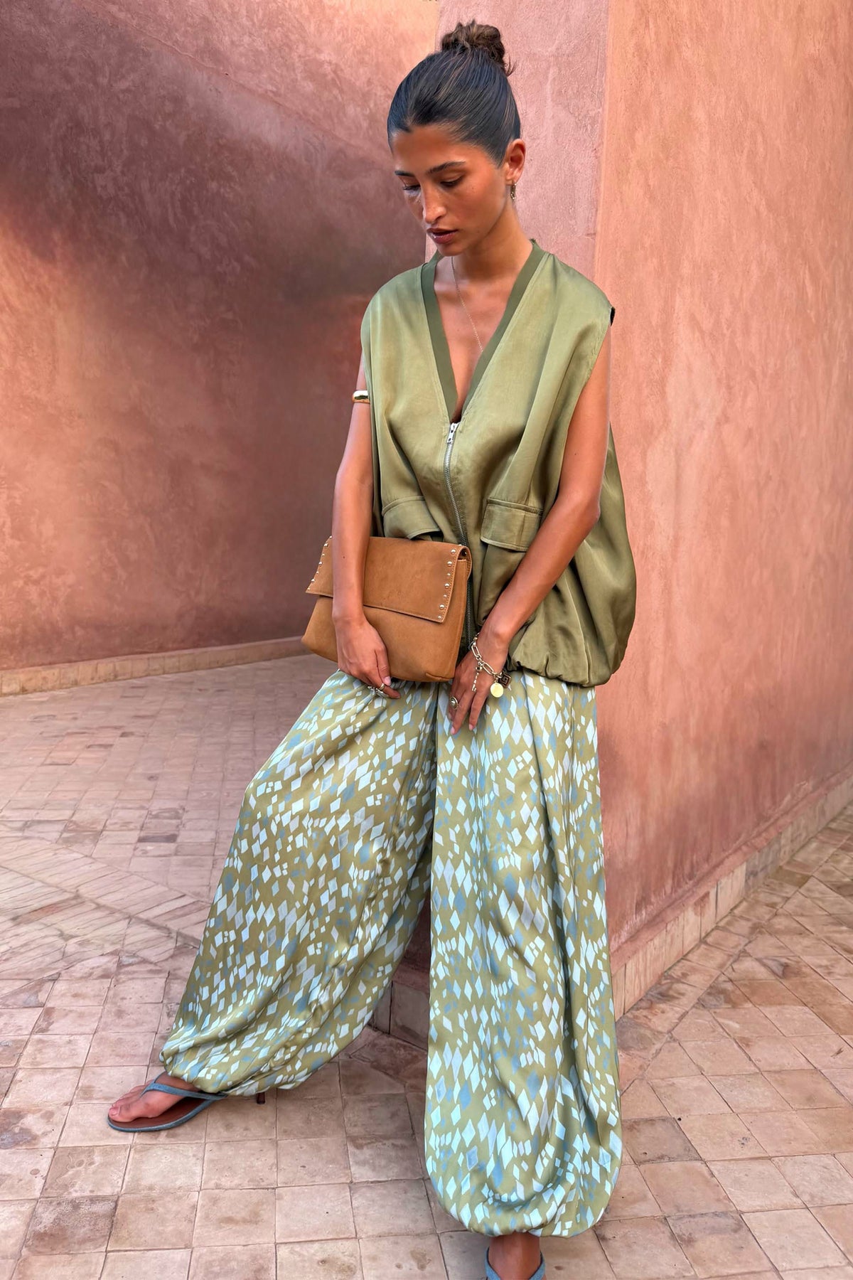Green Diamond Print Balloon Trouser | Never Fully Dressed Premium