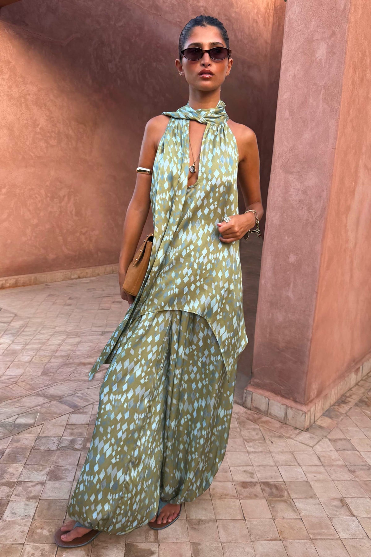 Green Diamond Print Balloon Trouser | Never Fully Dressed Premium