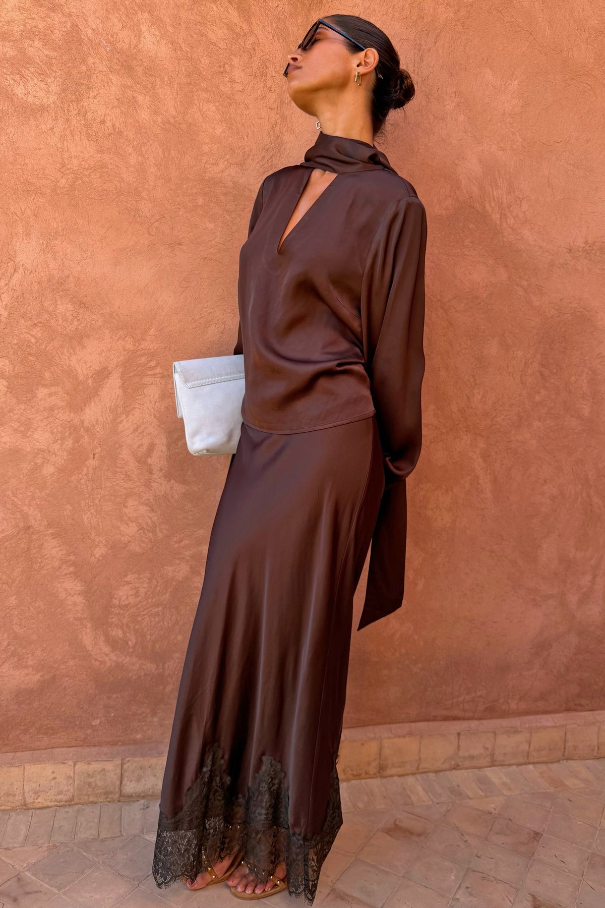 Chocolate Tie Neck Blouse | Never Fully Dressed Value