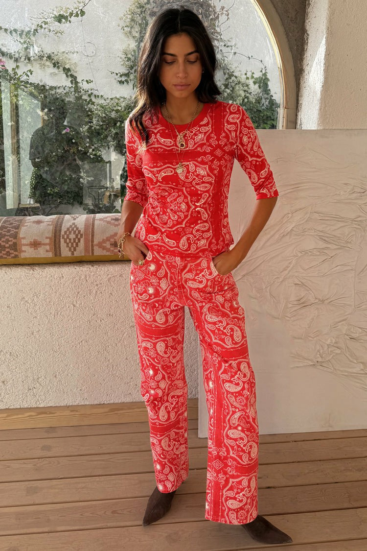 Red Bandana Rib Jersey Top | Never Fully Dressed Customer Favorite