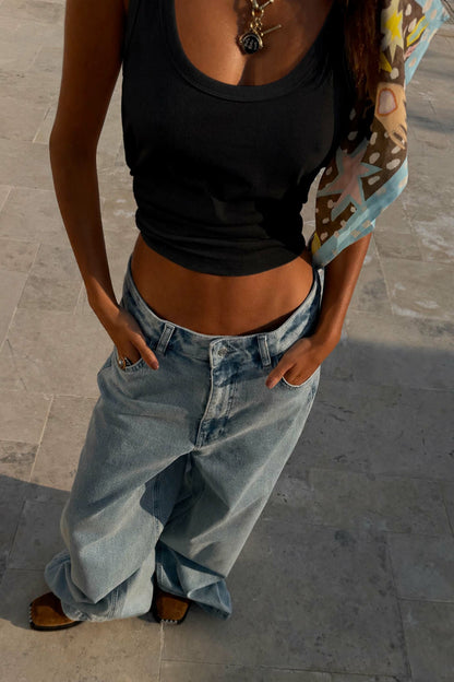 Black Scoop Neck Rib Tank | Never Fully Dressed Discount