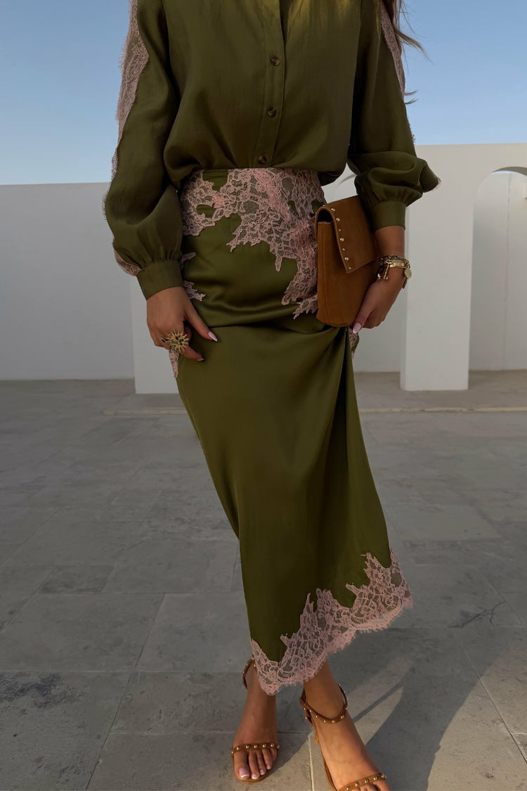 Olive & Pink Lily Skirt | Never Fully Dressed Trusted