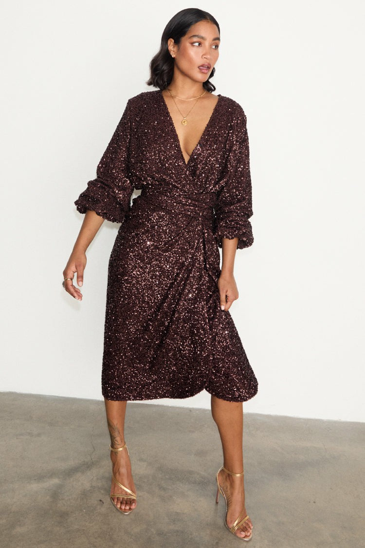 Chocolate Sequin Vienna Dress | Never Fully Dressed Trending