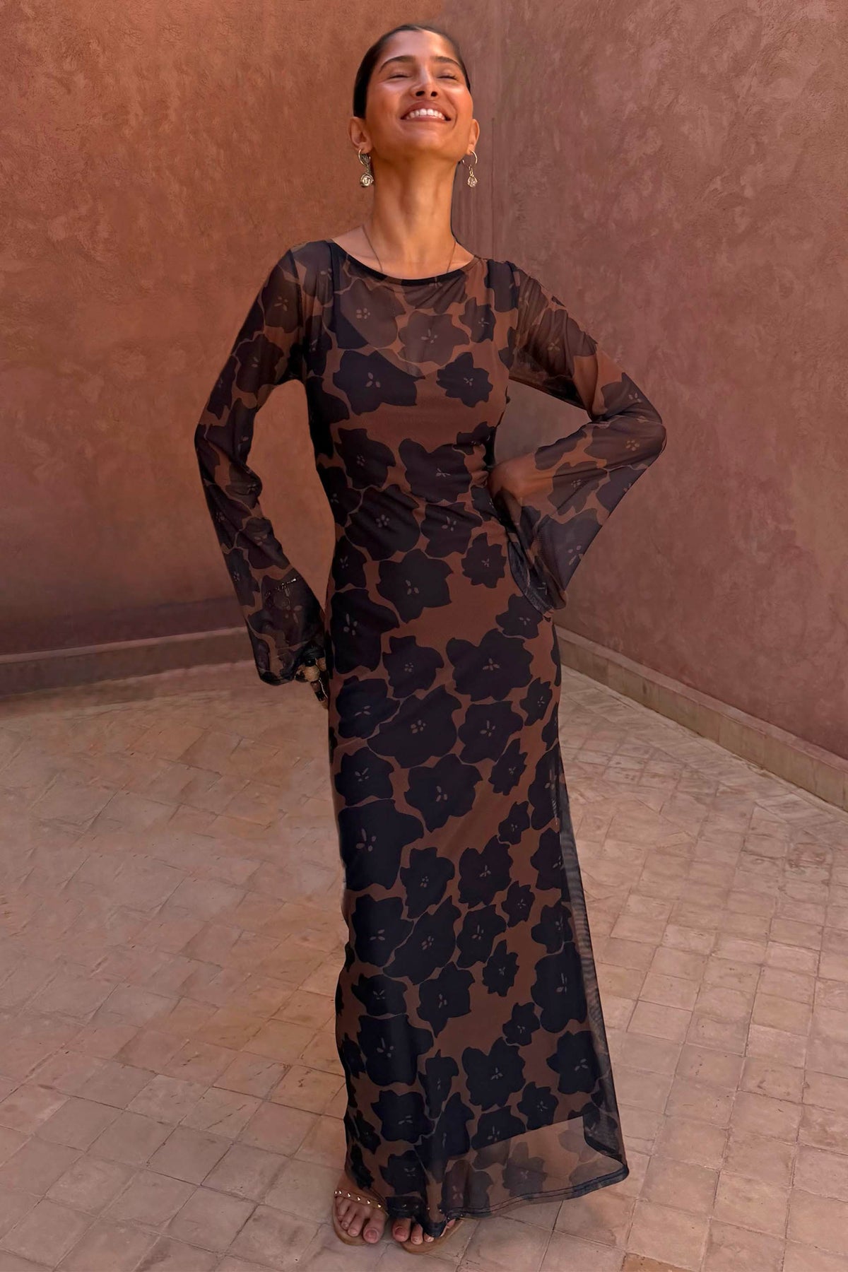 Tan Jaden Floral Mesh Dress | Never Fully Dressed Popular