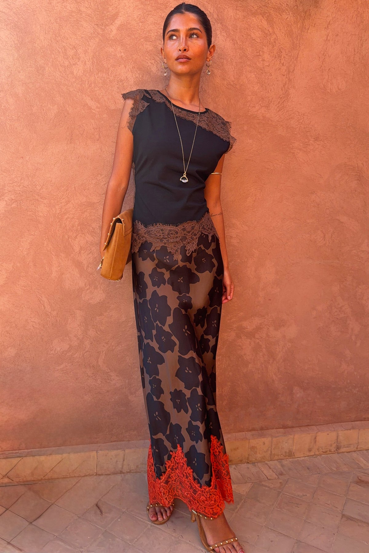 Black and Chocolate Lace Jersey Top | Never Fully Dressed Trusted