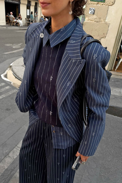 Pinstripe Fold Over Blazer Petite | Never Fully Dressed Hot Sale