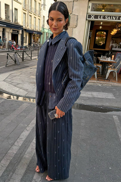 Pinstripe Fold Over Blazer Petite | Never Fully Dressed Hot Sale