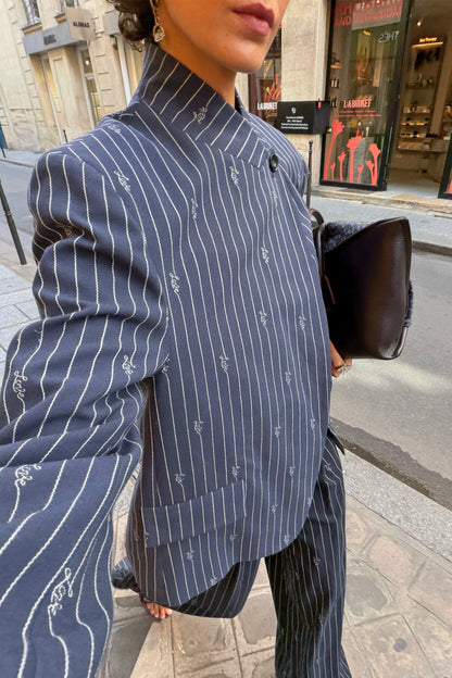 Pinstripe Fold Over Blazer Petite | Never Fully Dressed Hot Sale