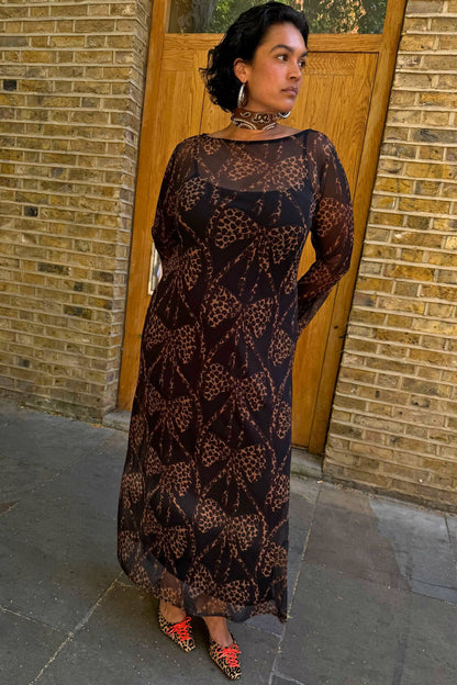 Black Leopard Bow Aria Mesh Dress Petite | Never Fully Dressed Signature