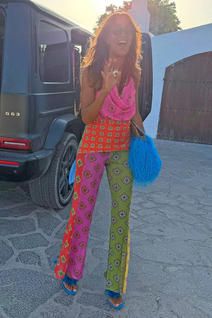 Pink Mix Tile Mesh Flare Trousers Petite | Never Fully Dressed Best Seller