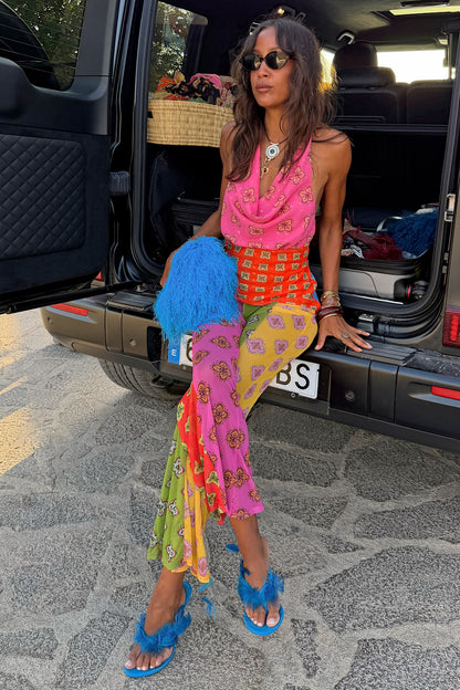Pink Mix Tile Mesh Flare Trousers Petite | Never Fully Dressed Best Seller