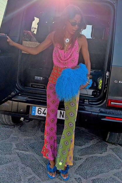 Pink Mix Tile Mesh Flare Trousers Petite | Never Fully Dressed Best Seller